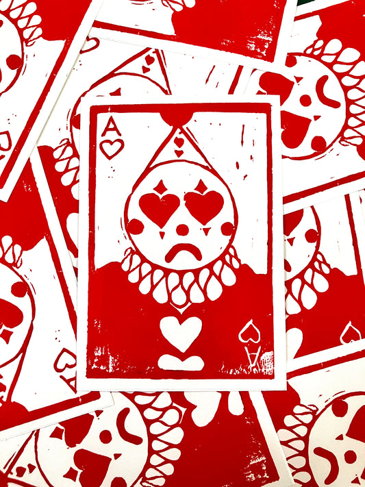 Clown of hearts print sticker