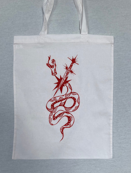 Handprinted tote bag (light smudge marks)