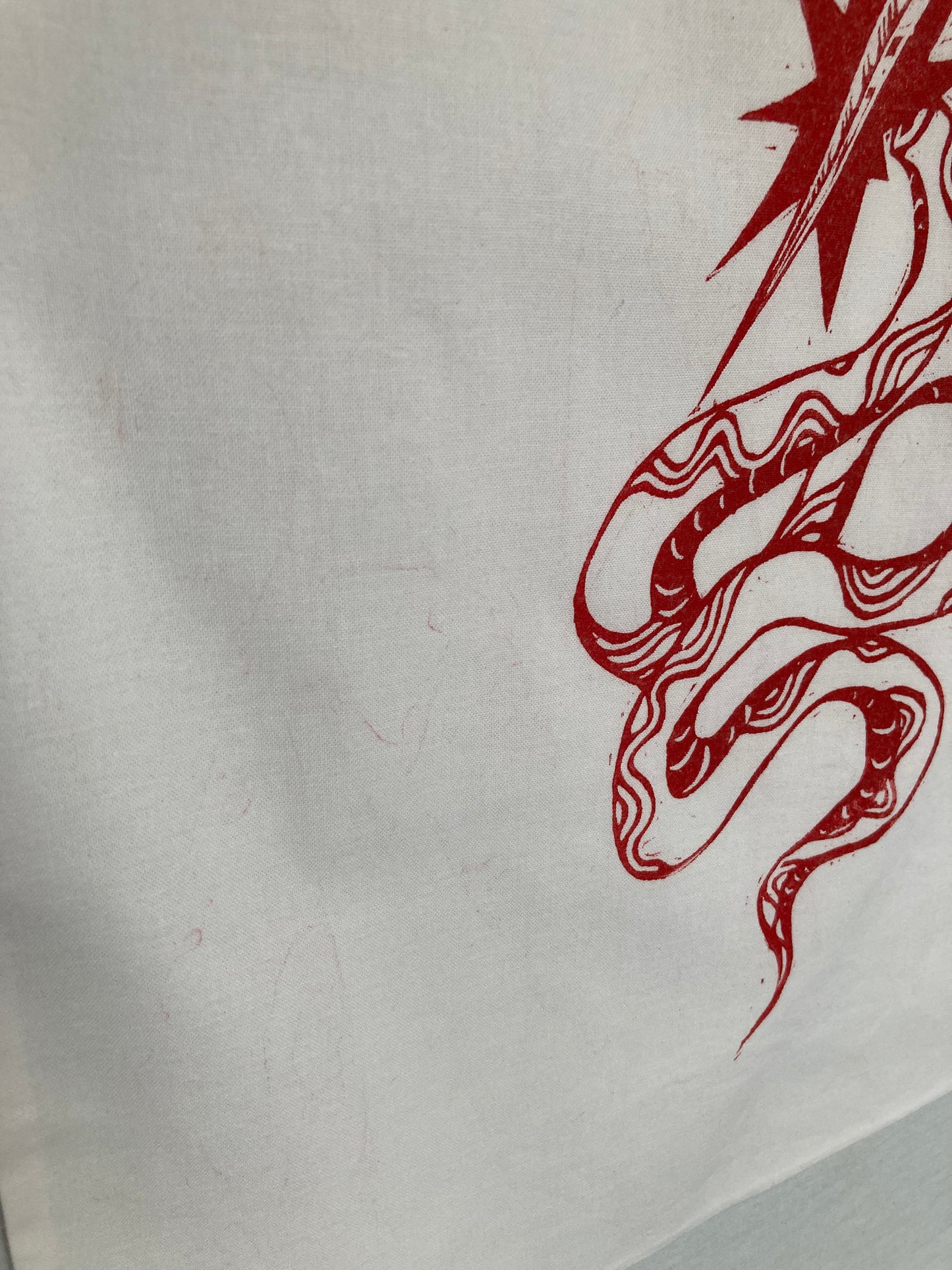 Handprinted tote bag (light smudge marks)